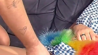German couple don't care that the cleaning lady is there and have sex with her