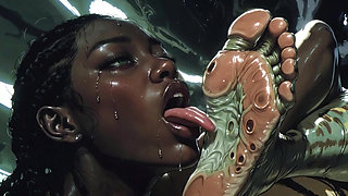 Ebony Slave Girl Licking & Worshipping Alien Feet - Extreme Pleasure
