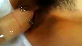 Giant Dildo in Pierced Pussy - Asian Amateur Gapes