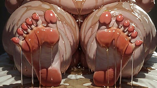 Obese SSBBW Massaging Her Huge Oiled Feet - Close up Big Toes