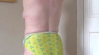 Wearing Sexy Yellow Swimsuit Striptease and Masturbation