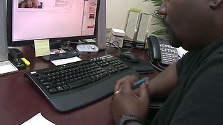 Busty dark haired gives a deep oral job before railing him