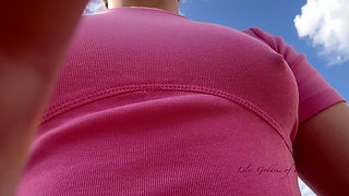 Cute Roller Skater with Braids Shows You Tits