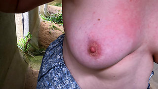 Beating Her Nipples on Construction Site