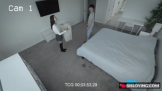 Naughty Step Sister Teases On Camera To Trick Stepbrother Into Helping With Chores
