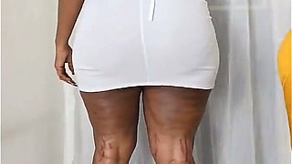 Big Phat Ass in White Dress Oiling Booty and Teasing.