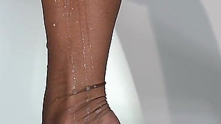 A lot of cum over my nylon leg