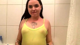 Bubble Bath Time for This Tattooed Brunette