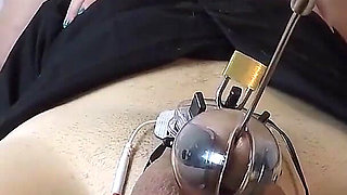 While His Dick Is Electrocuted, He Convulsively Licks Her Pussy