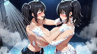 Cute Anime Girls Showering, Ai Animation