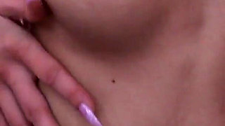 My lover a slutty girlfriend with small natural breasts and dark hair fucks a big cock with her pussy