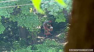 Czech experiment 12: guy cums on a horny adult student in the street