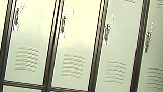 Gym Locker Room Threesome - Blonde, Ebony and Brunette Share a Pink Toy