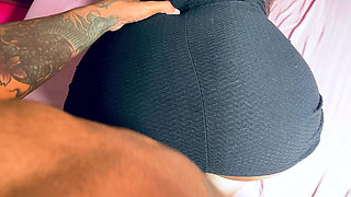 Amateur Doggystyle Sex, Cum on Her Black Dress and Huge Ass