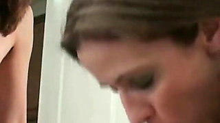 Stepmom and Stepdaughter Suck Stepbrothers Cock