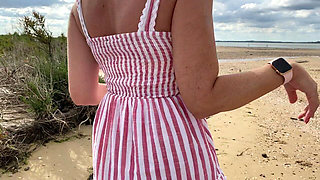Stripping Naked Out of Mini Dress on Beach