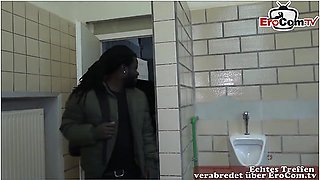 Black Refugee Fucks With His Caregiver In Train Station Toilet