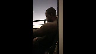 Amateur Blowjob on Hotel Balcony - Brunette Roommate Deep Throats Big Cock in Public