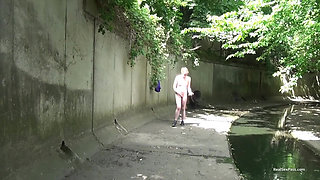 Watch Her Get Naked Outside and Show off Her Natural Unshaven Pussy