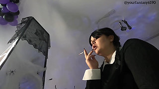 Wednsday Smoking a Cigarette Close-up