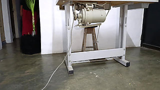 While I Pump the Pedal of My Cooking Machine in Panties This Man Looks at Me and Repairs the Machine