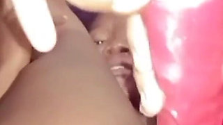Ebony lesbian double dildo