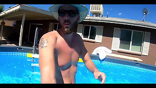 Pregnant Pool Sex Young MILF! Putting on a Show for the Neighbors