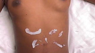 Huge Cumshot on a Pretty Ebony Girl's Body - POV Video