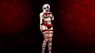 Cosplay 2B dances in lingerie for you on Christmas.