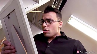 Caught fingering and disciplined by his squirting milf manager - mom sex