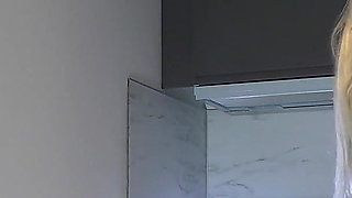 Hot Blonde College Girl Flashes Her Pussy Under Her Short Leather Dress and Show Her All Natural Boobs