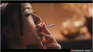 Sexy Japanese Asian Kawaii Girl Smoking Cigarette While Touching Herself In The Pussy