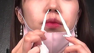 Rurika Misato’s Sneezes Cover Two Masks with Saliva and Mucus. 鼻水