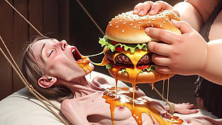 Extremely Skinny Girl Fed by Massive SSBBW - Extreme Feederism Contrast