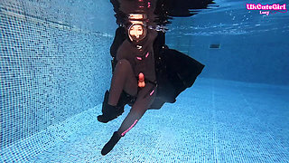 Neoprene Goddess Binds & Overpowers Sub Underwater with Strap on Shock