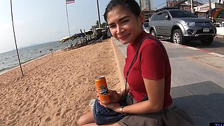 Thai temptress teases with her alluring naturals while delivering a steamy POV BJ
