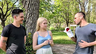 Dirty blonde trio: John's thick cock sucking session in Jessie & Rob's threesome