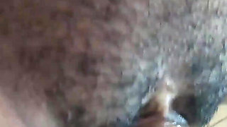 Watch My Cum Flowing Out of Ebony Hairy Cunt Begging for Sex