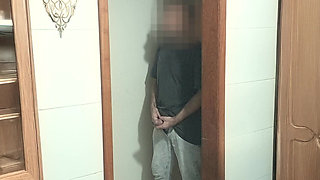 Alone with His Friend - Hallway Blowjob and Standing Fuck Until He Cums in Her Mouth