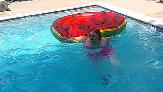 Short Video of BBW Nurse Vicki Floating on Her Huge Watermelon
