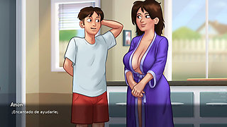 A perverted stepmom keeps jumping on her tenant's huge penis until it dries up - summertime saga +18