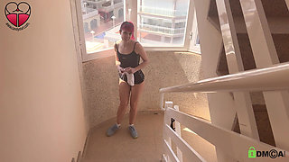 Risky Nude Masturbation Walk in Building & Elevator