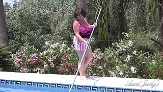 Auntjudys - Busty Redhead MILF Jojo Robinson Goes Skinny Dipping in the Pool