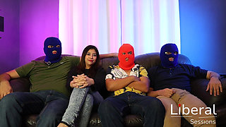 Slim Hotwife Gets Fucked in Gangbang, Her Cuckold Is Present