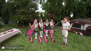 VR Bangers: Three Teen Scouts In Uniform Fuck Hard In A Camping Orgy