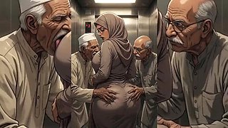 Hijabi Muslim Babe Gangbanged & Degraded by Ugly Old Bastards in Tight Space - Hijabi Series Part 3