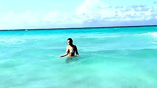 Sexy Monika Fox Walks Along Beach
