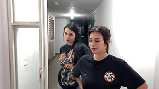 Lesbian tomboy threesome end up eating a big white ass