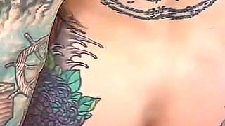 Tattooed Baddies Get Oiled up & Fuck Double Ended Dildo