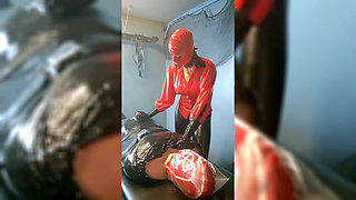 Extreme Breathplay on Mummified Slave in Latex